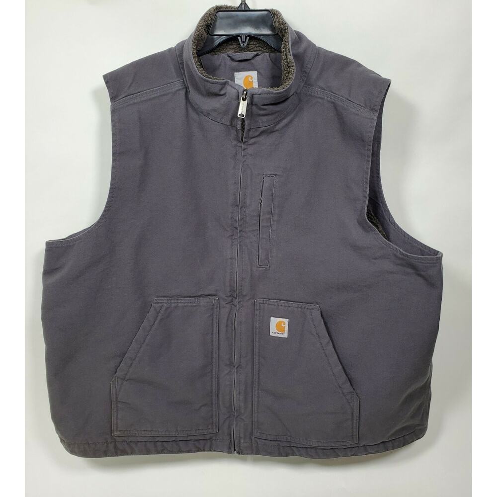 Carhartt Charcoal Grey Gray Sherpa Lined Canvas Vest Men’s Size 2XL